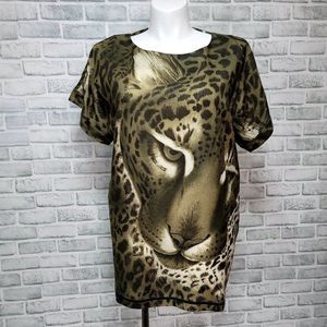 Paul & Joe France Size 3 US10 Allover Leopard Face Pattern Big‎ Cat Tshirt